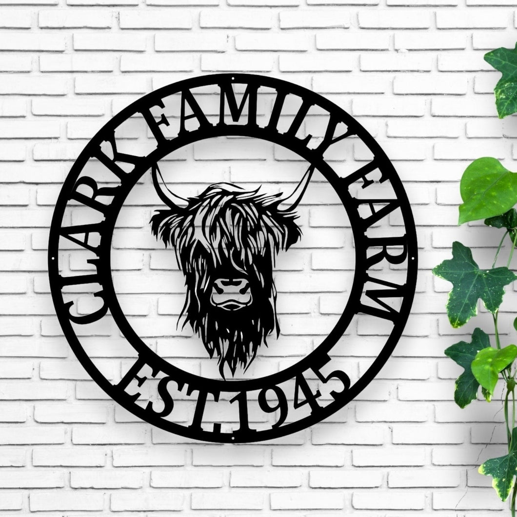 Custom Highland Cow Metal Sign | Personalized Home Décor, Rustic Wall Art, Unique Gift for Cow Lovers & Farmers, Farmhouse Décor, metal cow