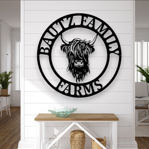 Custom Highland Cow Metal Sign | Personalized Home Décor, Rustic Wall Art, Unique Gift for Cow Lovers & Farmers, Farmhouse Décor, metal cow