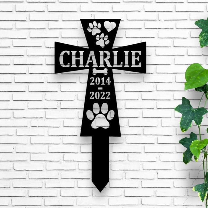 Custom Metal Dog Memorial Cross Stake - Personalized Pet Tribute, Garden Décor, Remembrance, Dog Loss Sympathy Gift, Beautiful Memorial Sign