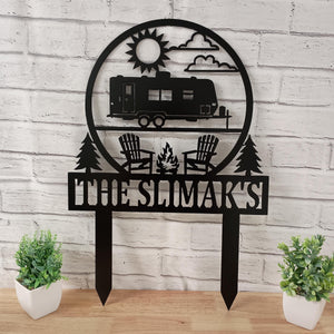 Happy Campers Yard sign, Camping Sign, Camper Decor, RV Decor, Family Name Sign