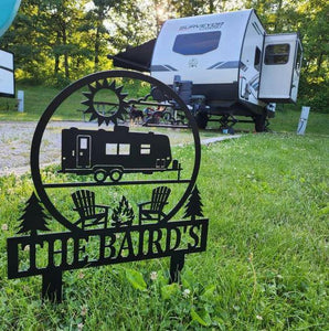 Happy Campers Yard sign, Camping Sign, Camper Decor, RV Decor, Family Name Sign