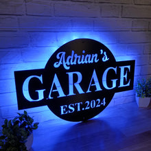 Load image into Gallery viewer, personalized metal shop sign, tool shed sign, Custom Workshop Sign, Personalized Metal Garage Sign / Garage Wall Décor, Metal Wall Décor
