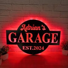 Load image into Gallery viewer, personalized metal shop sign, tool shed sign, Custom Workshop Sign, Personalized Metal Garage Sign / Garage Wall Décor, Metal Wall Décor
