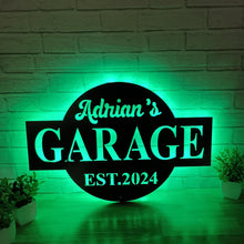 Load image into Gallery viewer, personalized metal shop sign, tool shed sign, Custom Workshop Sign, Personalized Metal Garage Sign / Garage Wall Décor, Metal Wall Décor
