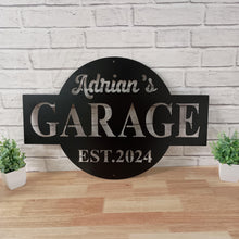 Load image into Gallery viewer, personalized metal shop sign, tool shed sign, Custom Workshop Sign, Personalized Metal Garage Sign / Garage Wall Décor, Metal Wall Décor
