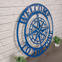 Load image into Gallery viewer, Personalized Compass Rose Metal Sign - Nautical Address Wall Art - Coordinates Wall Decor - Housewarming -Free Shipping - Custom Coordinates
