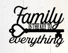 Load image into Gallery viewer, Family is the Key to everything, custom metal sign, metal monogram, house warming gift, Metal Word Wall Art, wall decor, steel family sign
