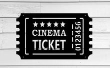 Load image into Gallery viewer, metal cinema ticket, movie ticket, metal movie room decor
