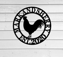 Load image into Gallery viewer, Last Name Chicken Door Hanger, Chicken Garden Flag, Chicken Sign, Chicken Decor, Farmhouse Chicken Wall Decor, rooster
