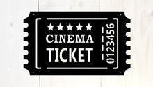 Load image into Gallery viewer, metal cinema ticket, movie ticket, metal movie room decor
