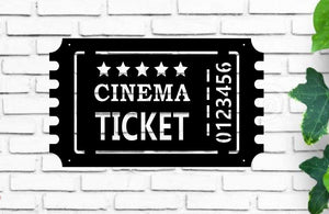 metal cinema ticket, movie ticket, metal movie room decor