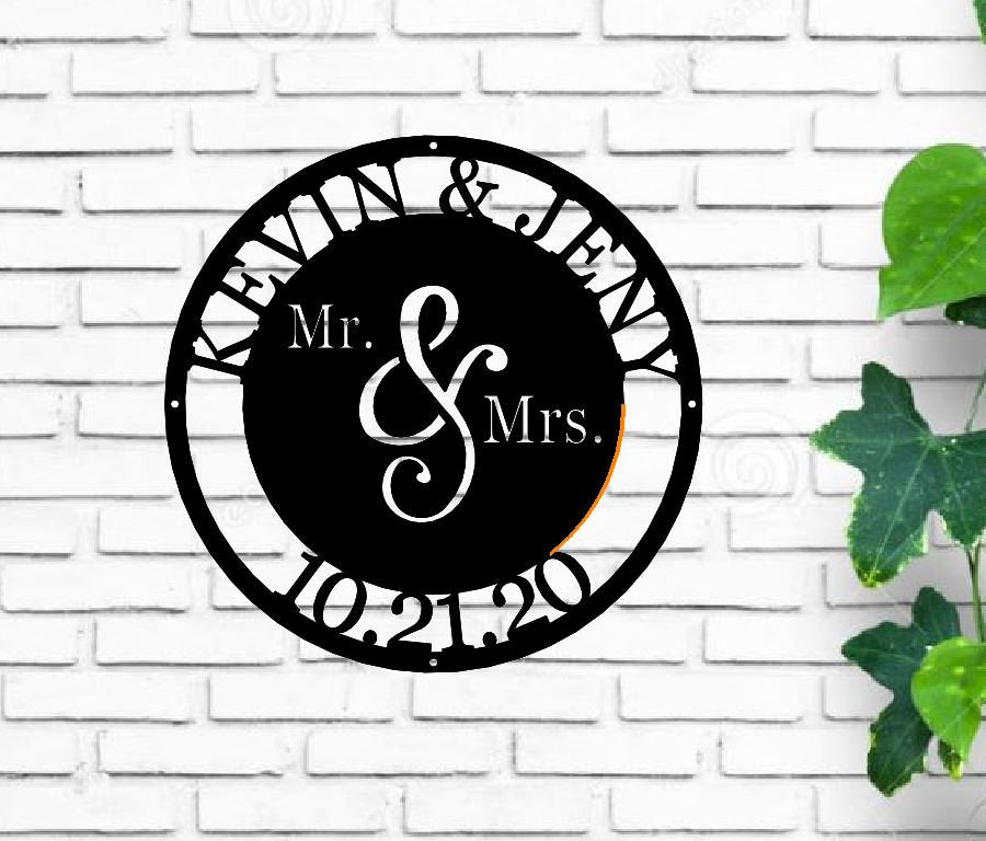 Personalized Mr. And Mrs. Date Metal Sign - Wedding Gift - Custom Metal Sign - Anniversary Gift