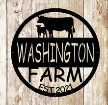 Load image into Gallery viewer, cow calf Metal Sign, Custom Cow/Calf, Farmer sign, Personalized, Established, Plasma cut steel sign, animals farm, metal art, farmhouse
