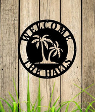 Load image into Gallery viewer, Personalized Palm Tree Metal Sign - Beach House Signs - Door Hanger - Metal Wall Art - Beach Decor - Coastal Decor - Tropical Decor
