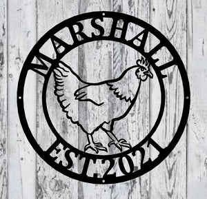 Last Name Chicken Door Hanger, Chicken Garden Flag, Chicken Sign, Chicken Decor, Farmhouse Chicken Wall Decor, rooster