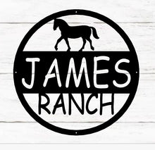 Load image into Gallery viewer, Custom Metal Name Sign - Personalized Horse Sign - Door Hanger - Outdoor Metal Sign - Horse Theme - Equine - Equestrian - Horse Gift
