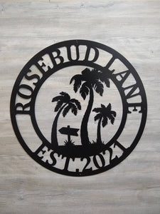 Personalized Palm Tree Metal Sign - Beach House Signs - Door Hanger - Metal Wall Art - Beach Decor - Coastal Decor - Tropical Decor