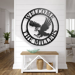 metal eagle sign, eagle's nest monogram, last name metal sign, eagle hoome decor, eagle wall art,