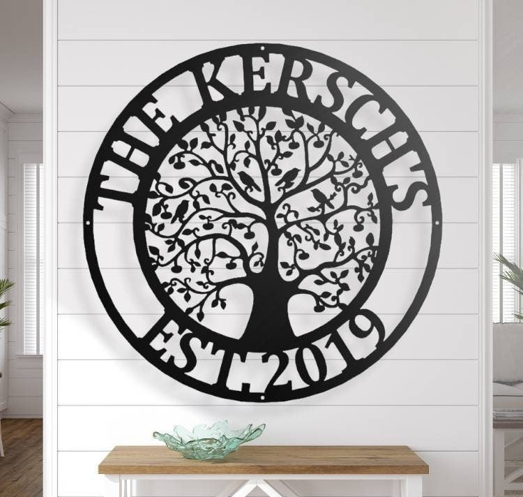 Tree of Life with Birds Metal Sign