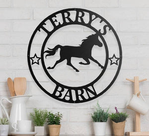 Custom Metal Name Sign - Personalized Horse Sign - Door Hanger - Outdoor Metal Sign - Horse Theme - Equine - Equestrian - Horse Gift