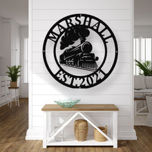 Load image into Gallery viewer, Personalized Train Sign - Powder Coated for Outdoor or Indoor Use, High Quality Custom Metal Sign, Train Metal Sign - Metal Wall Décor
