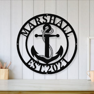 Anchor Sign - Nautical Decor - Beach Decor - Nautical Sign - Anchor Family Name - Wall Decor - Custom Wedding Gift - Metal Wall Art - Lake