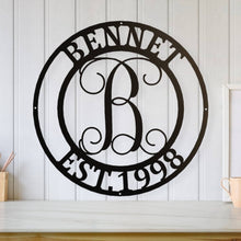Load image into Gallery viewer, Personalized Family Name Metal Sign, Housewarming Gift, Metal Monogram Sign, Door Hanger, Last Name Sign, Metal Wall Art, Wedding Gift
