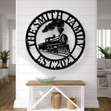 Load image into Gallery viewer, Personalized Train Sign - Powder Coated for Outdoor or Indoor Use, High Quality Custom Metal Sign, Train Metal Sign - Metal Wall Décor
