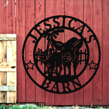 Load image into Gallery viewer, Pig Farm sign, Animals farm, Established, Silhouette farm, steel sign ,Steel Art, animal farm sign, metal art, farmhouse, hog wall art
