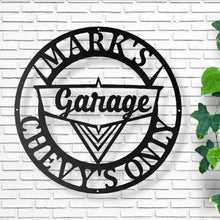 Load image into Gallery viewer, Vintage 1950&#39;s Garage Sign - Personalized Metal Wall Art - Dad Man Cave - Classic Car Decor - Car Shop Decor - Personalized Gifts - Wall Art

