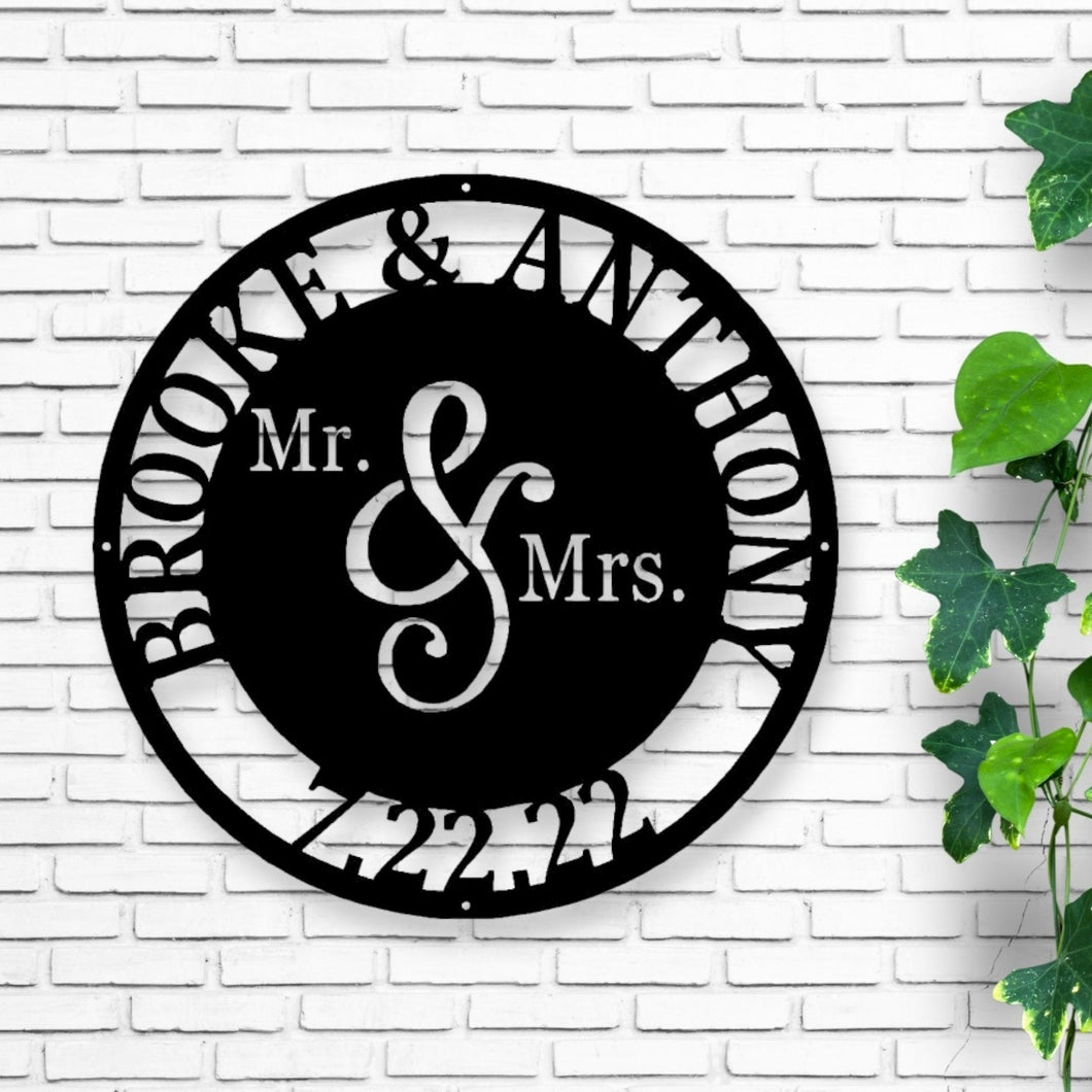 Personalized Mr. And Mrs. Date Metal Sign - Wedding Gift - Custom Metal Sign - Anniversary Gift - Metal Wall Art