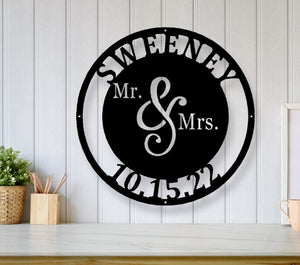 Personalized Mr. And Mrs. Date Metal Sign - Wedding Gift - Custom Metal Sign - Anniversary Gift - Metal Wall Art