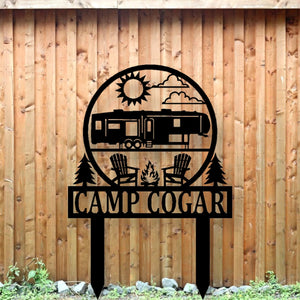Happy Campers Yard sign, Camping Sign, Camper Decor, RV Decor, Family Name Sign, Anniversary Gift, Personalized Campsite Flag, QUICK Ship