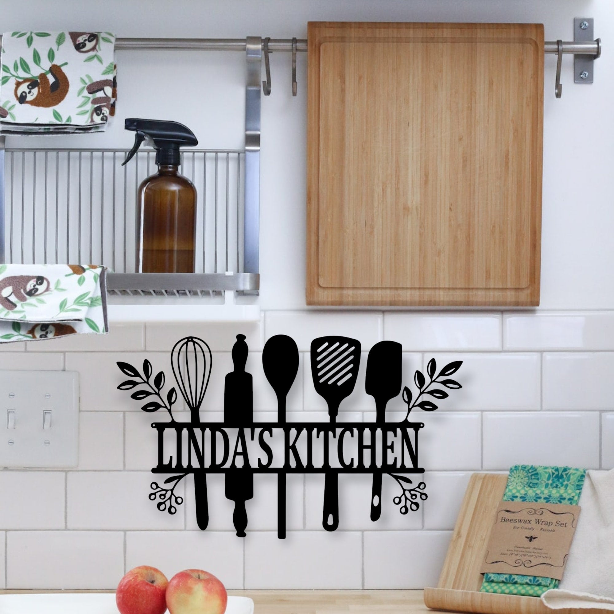 Personalized Kitchen Utensils Wood Wall Sign-Custom Wood Wall